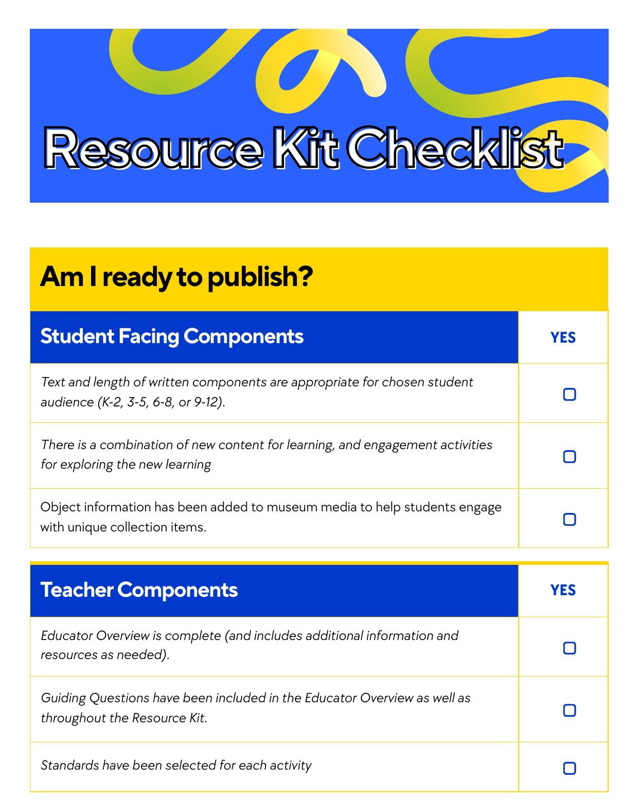 Resource Kit Checklist