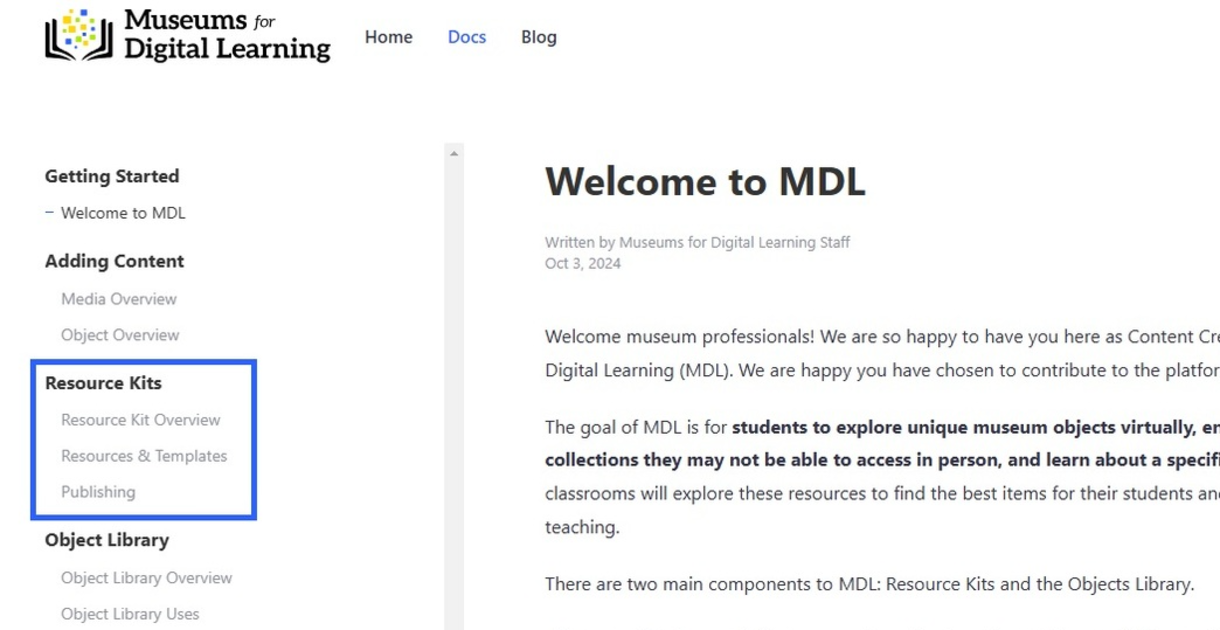 MDL Help site homepage